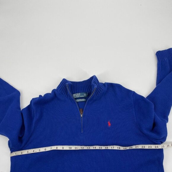 Polo by Ralph Lauren Blue Quarter Zip Pullover Sweater Mens XL Ribbed Collar - Picture 6 of 7